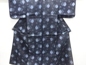 アンティーク　木綿備後絣　抽象花唐草模様単衣着物